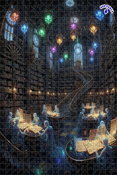 Teona Ahşap لغز خشبي مؤطر بطبقتين بمظهر لوحة زيتية يشبه مكتبة غامضة، 600 قطعة...