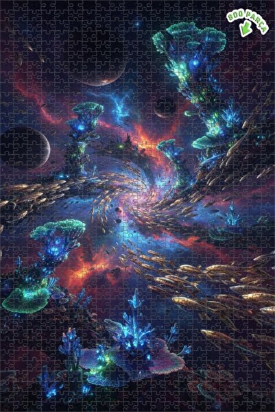 Teona Ahşap لغز خشبي بإطار مزدوج الطبقات بمظهر فني رقمي لحوض السمك في الكون 8...