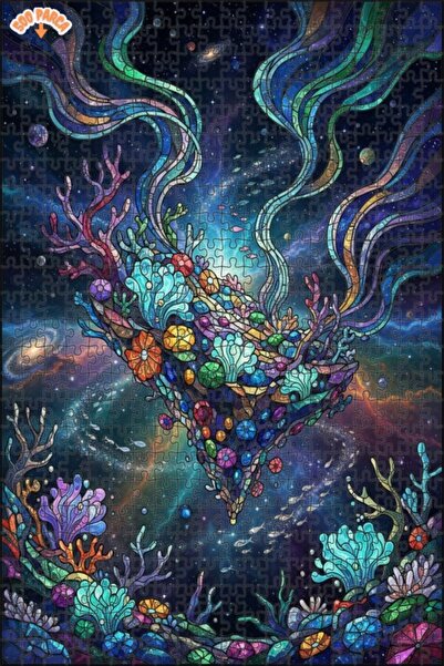 Teona Ahşap لغز خشبي بتصميم فسيفساء زجاجية عالمية من كورال دريم 500 قطعة 50x30