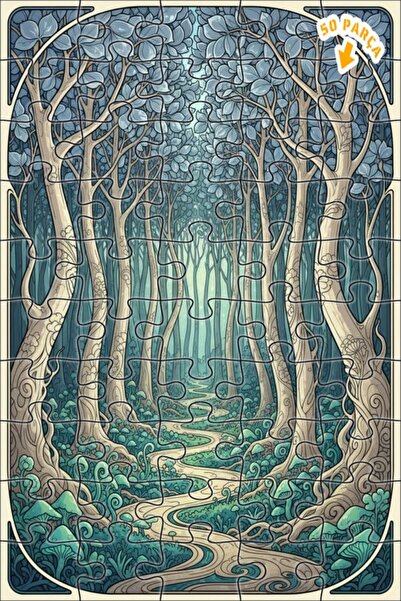 Teona Ahşap لغز خشبي مؤطر بطبقتين من مسار الغابة الغامضة 50 قطعة 15×25