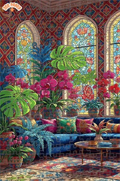 Teona Ahşap لغز خشبي مؤطر بطبقتين بمظهر حديقة الأوركيد السحرية بألوان مائية 2...