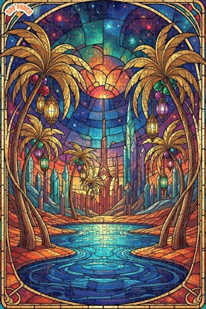 Teona Ahşap لغز خشبي بتصميم مدينة خيالية سحرية بمظهر لوحة زيتية 500 قطعة 50×30