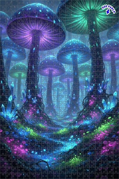 Teona Ahşap لغز خشبي مؤطر بطبقتين من الفن الرقمي لغابة الفطر السحرية 600 قطعة...