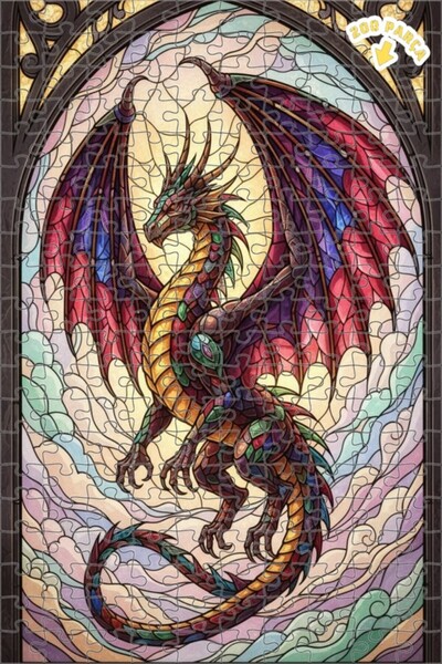 Teona Ahşap لغز خشبي فني من الزجاج على شكل تنين سحري 200 قطعة 25x35