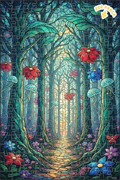 Teona Ahşap لغز فني على شكل قنديل البحر الغابة الغامضة، لغز خشبي بإطار مزدوج ...