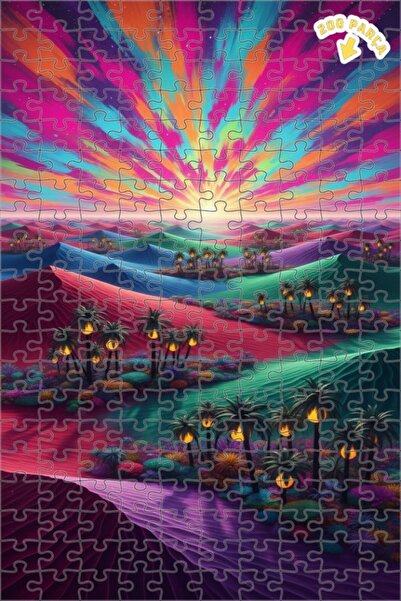 Teona Ahşap لغز خشبي بإطار مزدوج الطبقات بمظهر لوحة زيتية بألوان صحراوية، 200...