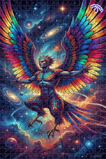 Teona Ahşap لغز خشبي مؤطر بطبقتين بمظهر لوحة زيتية لرجل ذو أجنحة من السماء، 6...