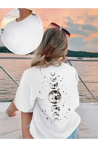 FUFLUNS Ay Desen Back Printed Oversize Unisex Women/Men Circular Neck T-Shirt