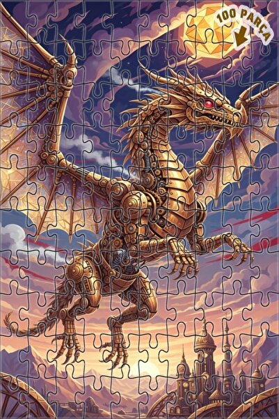 Teona Ahşap Buharlı Ejderha Sanat Baskılı Ahşap Puzzle 100 PARÇA 25x25
