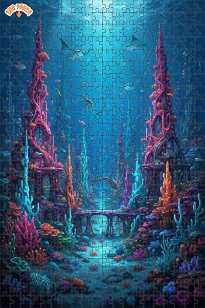 Teona Ahşap لغز خشبي بمظهر لوحة زيتية لمدينة المحيط الغامضة 500 قطعة 50×30