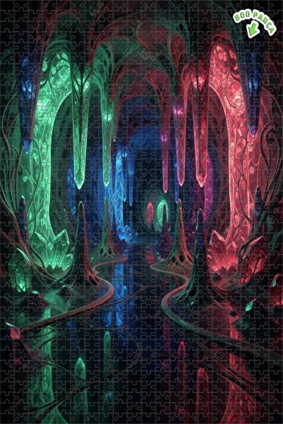 Teona Ahşap لغز خشبي مؤطر بطبقتين بمظهر لوحة زيتية لكهف كريستالي غامض 800 قطع...