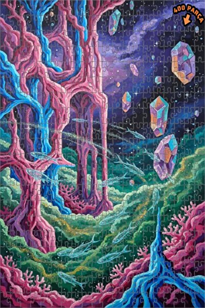 Teona Ahşap لغز خشبي مؤطر بطبقتين من غابة الفضاء الغامضة مع سرب أسماك كريستال...