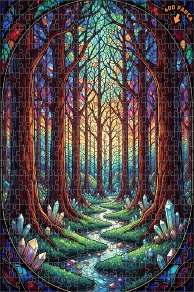 Teona Ahşap لغز خشبي مؤطر بطبقتين بمظهر لوحة زيتية لغابة سحرية كريستالية 400 ...