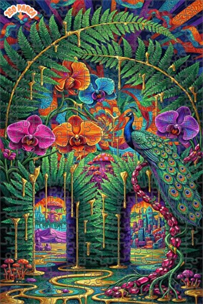 Teona Ahşap لغز خشبي مؤطر بطبقتين من فن غابة الأوركيد الطاووس 250 قطعة 30x30