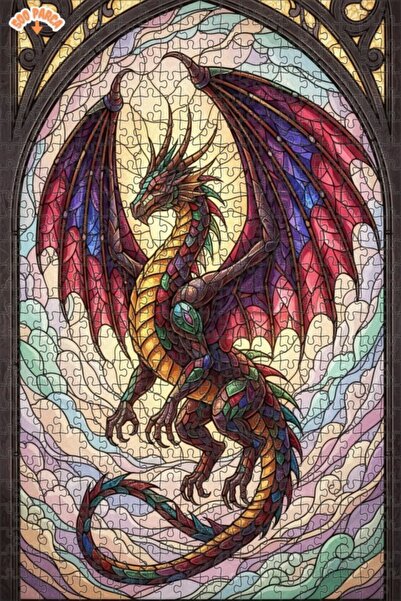 Teona Ahşap لغز خشبي فني من الزجاج على شكل تنين سحري 500 قطعة 50x30