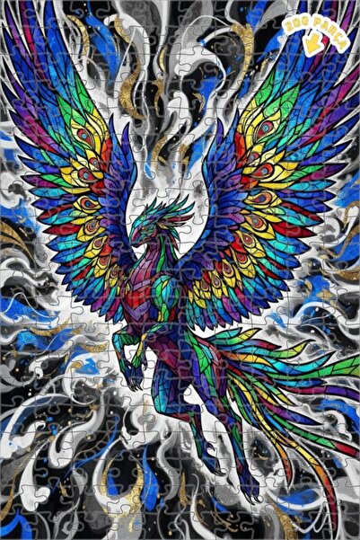 Teona Ahşap لغز خشبي بتصميم فسيفساء زجاجية على شكل طائر الفينيق الزمردي بألوا...