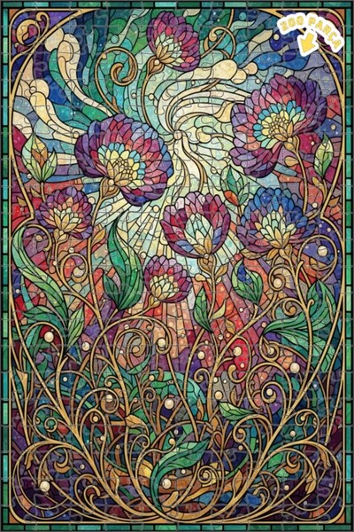 Teona Ahşap لغز خشبي على شكل حديقة زهور سحرية بمظهر الزجاج الملون 200 قطعة 25x35