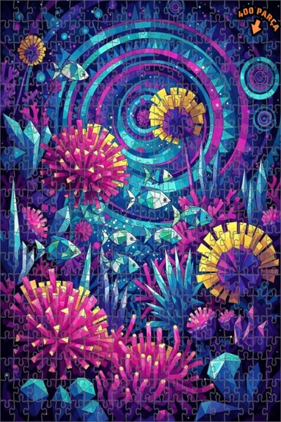 Teona Ahşap لغز خشبي هندسي ذو طابقين بإطار مع مشهد بحري وسمك ملونين 400 قطعة ...