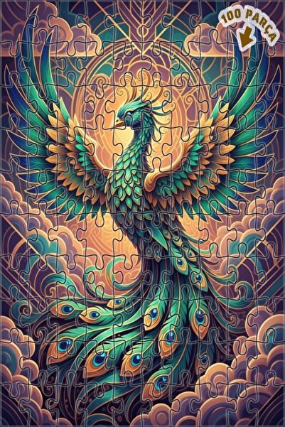 Teona Ahşap لغز خشبي رائع على شكل طائر الفينيق الزمردي بمظهر فني آرت ديكو 100...