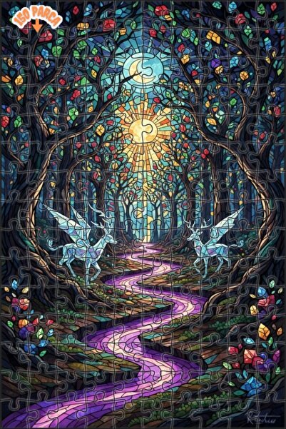 Teona Ahşap لغز خشبي فني من الزجاج الملون لغابة الغزلان المجنحة 150 قطعة 20x30