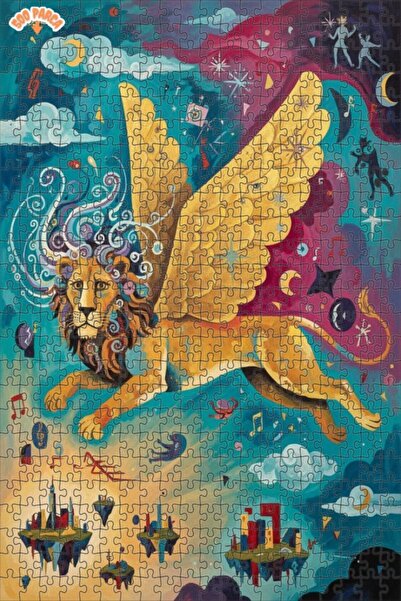 Teona Ahşap لغز خشبي بمظهر لوحة زيتية لـ 'مدينة الأحلام' للأسد ذو الأجنحة، 50...