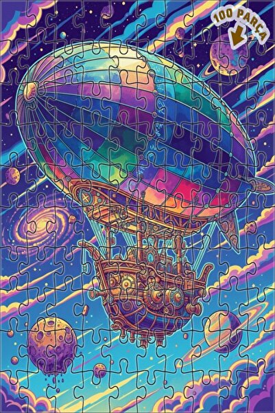 Teona Ahşap لغز خشبي ملون على شكل سفينة فضاء بطبقتين مع إطار 100 قطعة 25×25