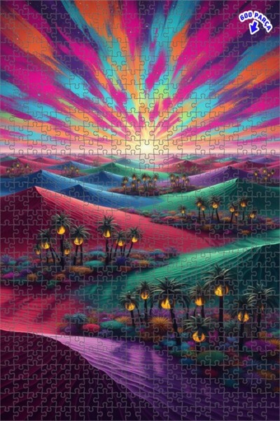 Teona Ahşap لغز خشبي بإطار مزدوج الطبقات بمظهر لوحة زيتية بألوان صحراوية، 600...