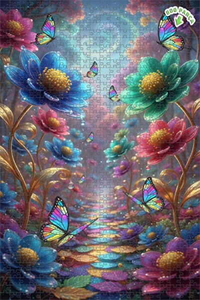 Teona Ahşap لغز خشبي مؤطر بطبقتين مزين بفراشات سحرية وزهور ملونة 800 قطعة 70×50