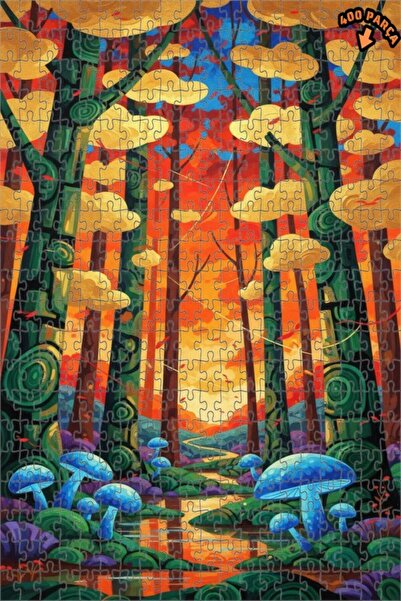 Teona Ahşap لغز فني بمظهر لوحة زيتية لفطر الغابة السحرية 400 قطعة 35×35