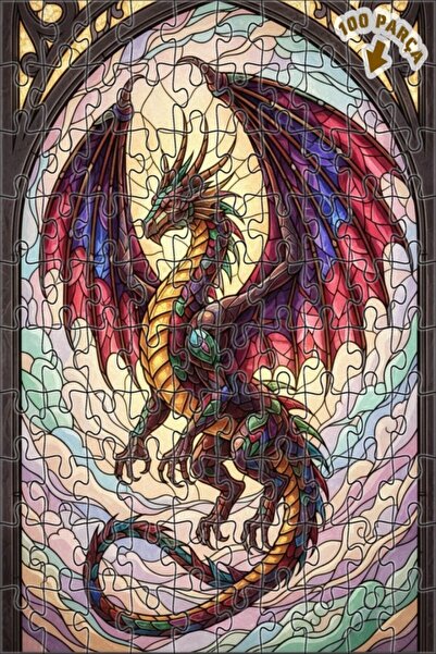 Teona Ahşap لغز خشبي فني من الزجاج على شكل تنين سحري 100 قطعة 25x25