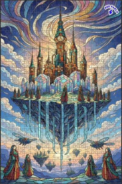 Teona Ahşap لغز خشبي بنمط مدينة السماء مع مظهر فسيفساء زجاجي 600 قطعة 50×35