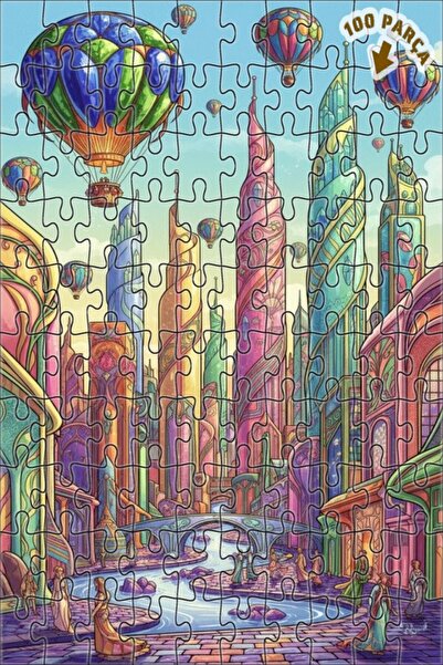 Teona Ahşap لغز خشبي رائع على شكل مدينة بالونية مكون من طابقين 100 قطعة 25x25