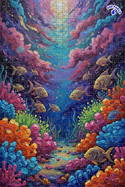 Teona Ahşap لغز خشبي بتصميم الحياة البحرية الملونة بمظهر اللوحات الزيتية 600 ...