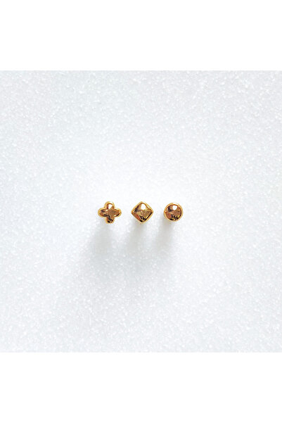 GOX طقم أقراط صغيرة مكونة من 3 قطع على شكل هندسي باللون الذهبي الوردي