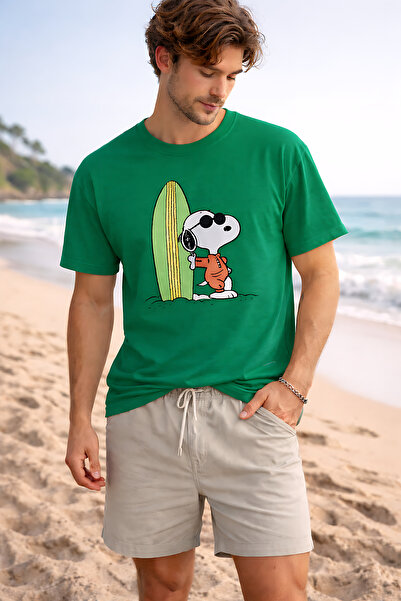 ArtYus Snoopy Skiing Printed Cotton Relaxed Fit Round Neck Unisex T-Shirt