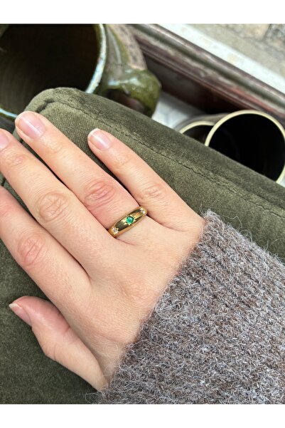 Miltonia Antique Brass Zircon Stone Ring Green White