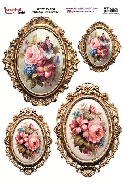 İstanbul Hobi ورق ديكور نحاسي 30×42 سم PT-1395 إطار زهور