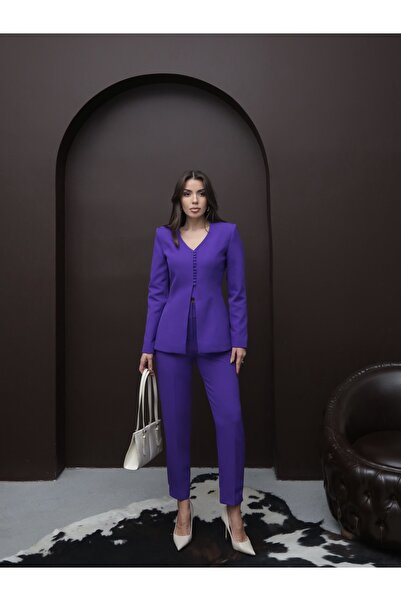 Swass Lina V-Neck Jacket Slim-Leg Trousers Set Purple