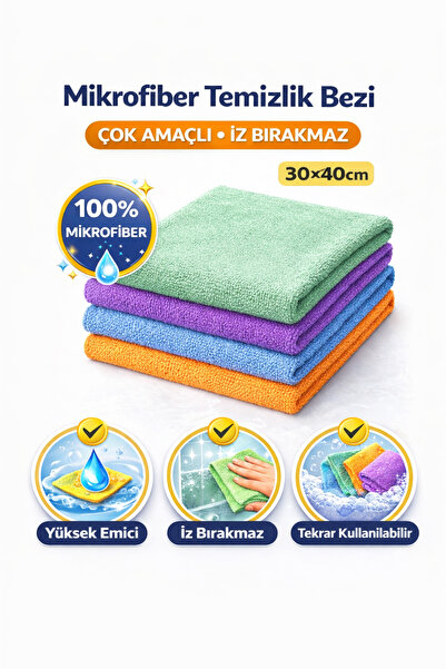 NO BRAND 4,lü Set Mikrofiber Temizlik Bezi, İz Bırakmaz, Tüylenme Yapmaz [ 40...