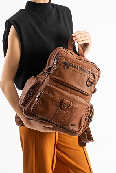 Baginn Y.S.Leather Women's Backpack 35*25 cm Vegan Leather Washed Faux Leathe...