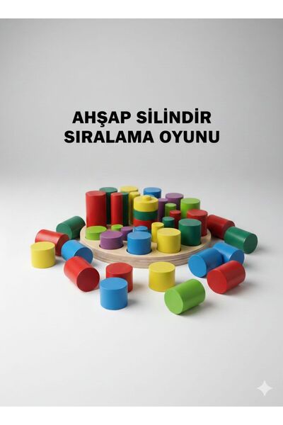 SAMTOYS Ahşap Montessori Renkli Silindir Sıralama Blokları