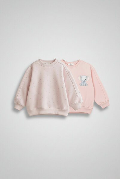 LOGO AKSESUAR Children's Cotton Colored Printed Oversized 2-Thread 2-Piece Sw...