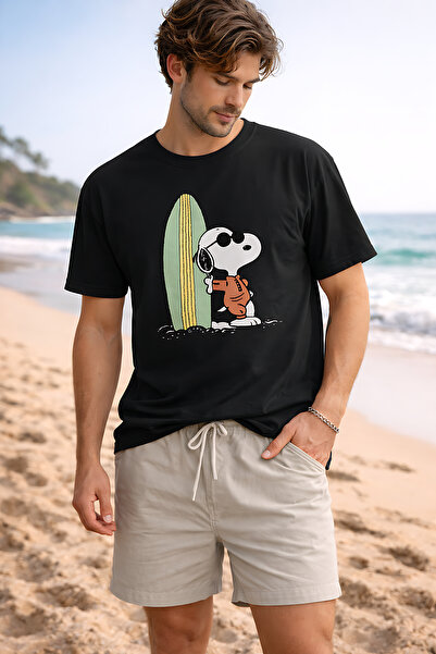 ArtYus Snoopy Skiing Printed Cotton Relaxed Fit Round Neck Unisex T-Shirt