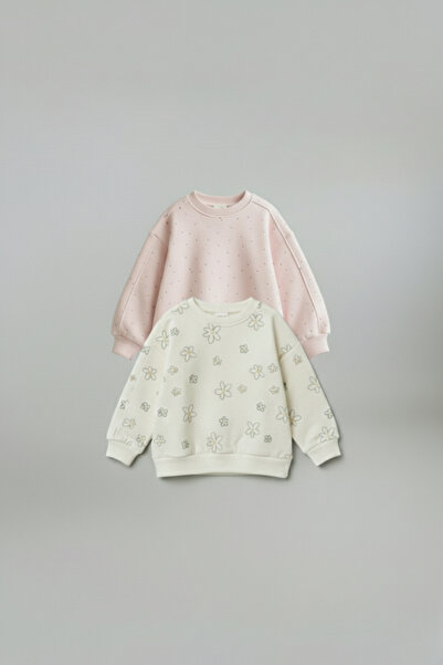 LOGO AKSESUAR Çocuk Pamuk Renkli Baskılı Oversize 2 İp 2'li Sweatshirt