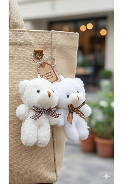 Şirin 2’li Pofuduk Yuvarlak Ayıcık Anahtarlık Seti - Yumuşak Peluş Çanta Akse...