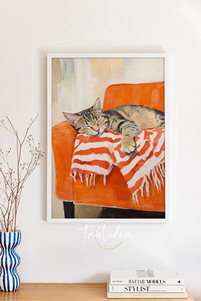 tablodea Pictură cu pisică adormită înrămată de Pinterest TD Minimalist Pinte...