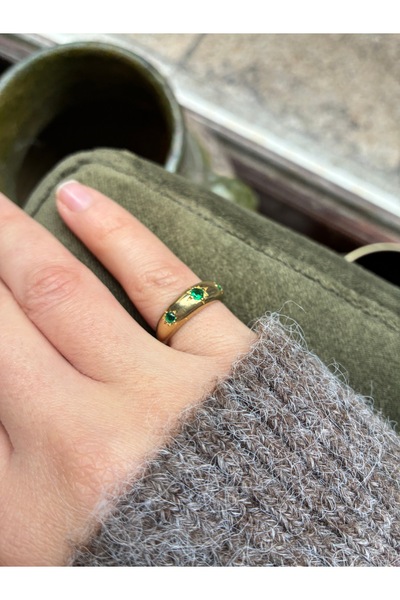 Miltonia Antique Brass Zircon Stone Ring Green