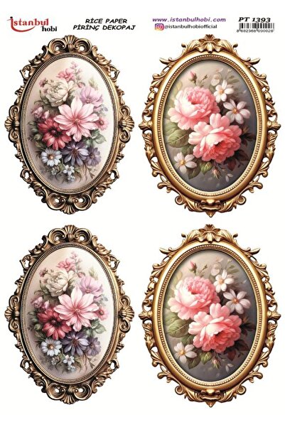 İstanbul Hobi ورق ديكور نحاسي 30×42 سم PT-1393 إطار زهور