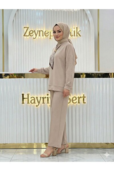 Zeynep Life Scarf and Trousers Two-Piece Set 2044