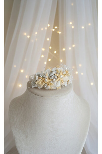 Soilhandmade Deniz yıldızlı ve Kabuklu Gelin Tacı, Nedime , Lohusa , Parti Tacı